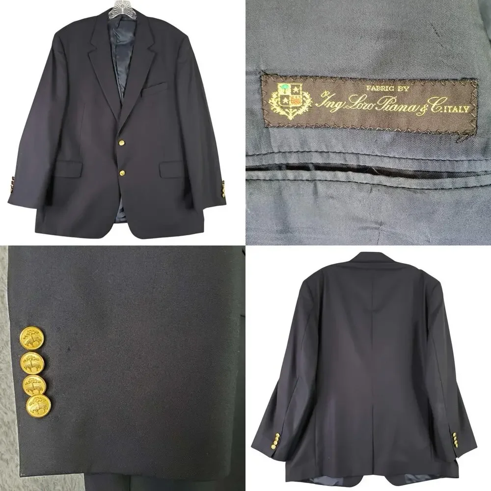 Brooks Brothers Madison Loro Piana Blazer Men's 41R Navy Gold Logo Buttons